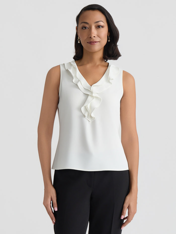 Plus Ruffle Collar Sleeveless Blouse, Vanilla Ice | Kasper