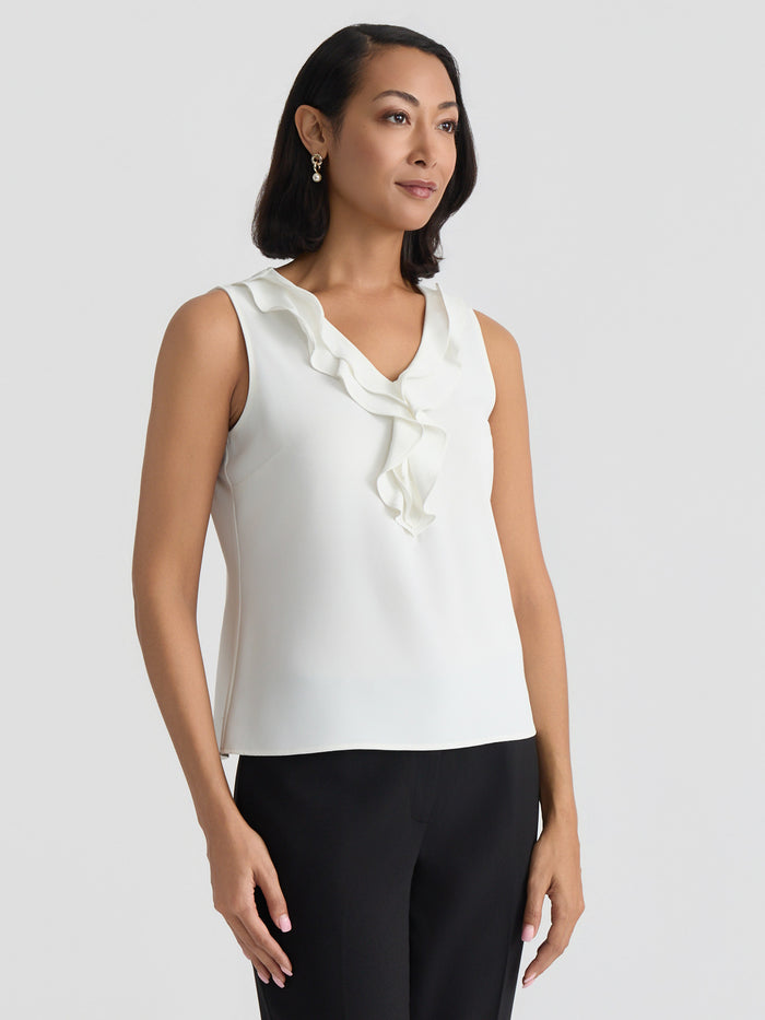 Plus Ruffle Collar Sleeveless Blouse, Vanilla Ice | Kasper