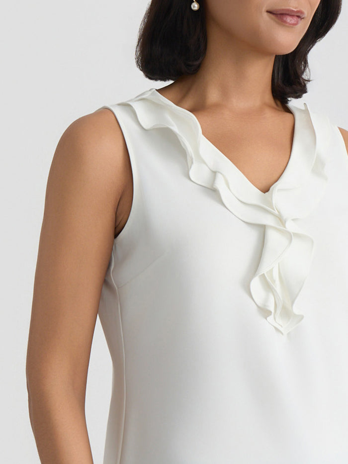 Plus Ruffle Collar Sleeveless Blouse, Vanilla Ice | Kasper