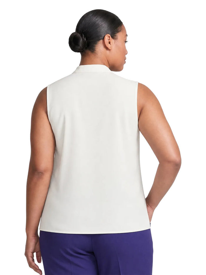 Plus Ruffle Neck Sleeveless Blouse, Vanilla Ice | Kasper