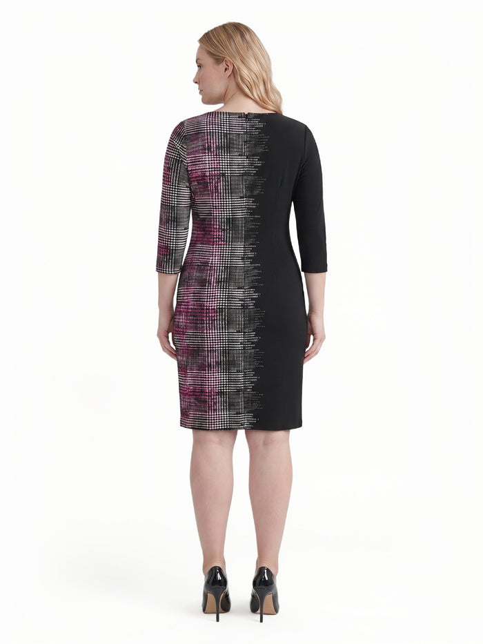 Plus Side Pleat Dress, Everyday Knit, Cerise Multi | Kasper
