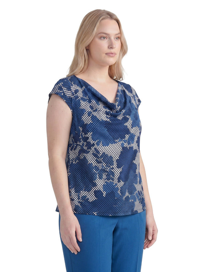 Plus Sleeve Yoke Cap Sleeve Top, Everyday Knit, Vanilla Ice Multi | Kasper