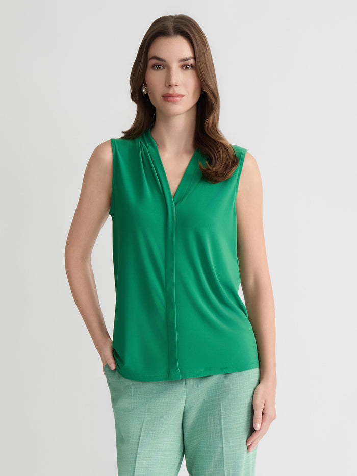Plus Sleeveless Pleat Neck Top, Everyday Knit, Lush Green | Kasper