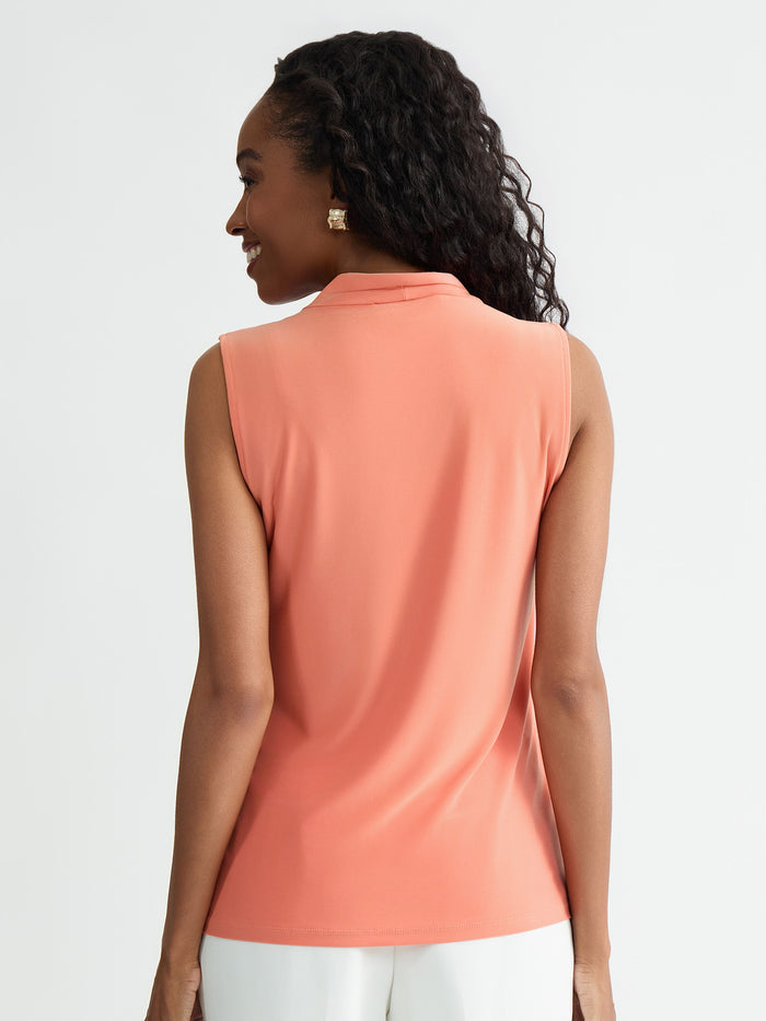 Plus Sleeveless Pleat Neck Top, Everyday Knit, Mandarin | Kasper