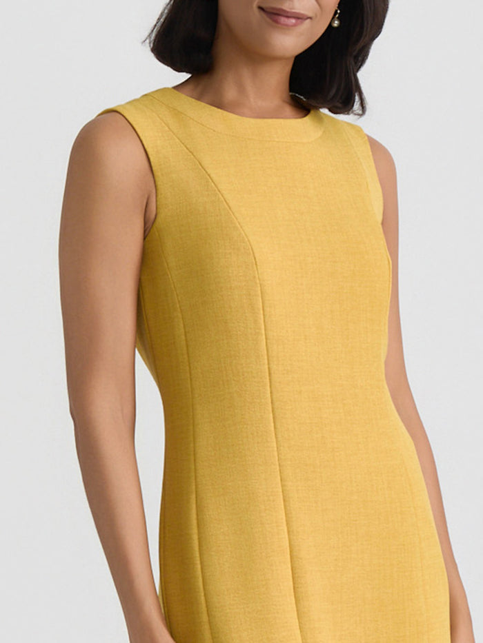 Plus Sleeveless Sheath Dress, Pebble Crepe, Butterscotch | Kasper