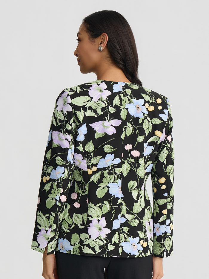 Plus Split Sleeve Jacket, Printed Scuba, Black Garden Multi | Kasper