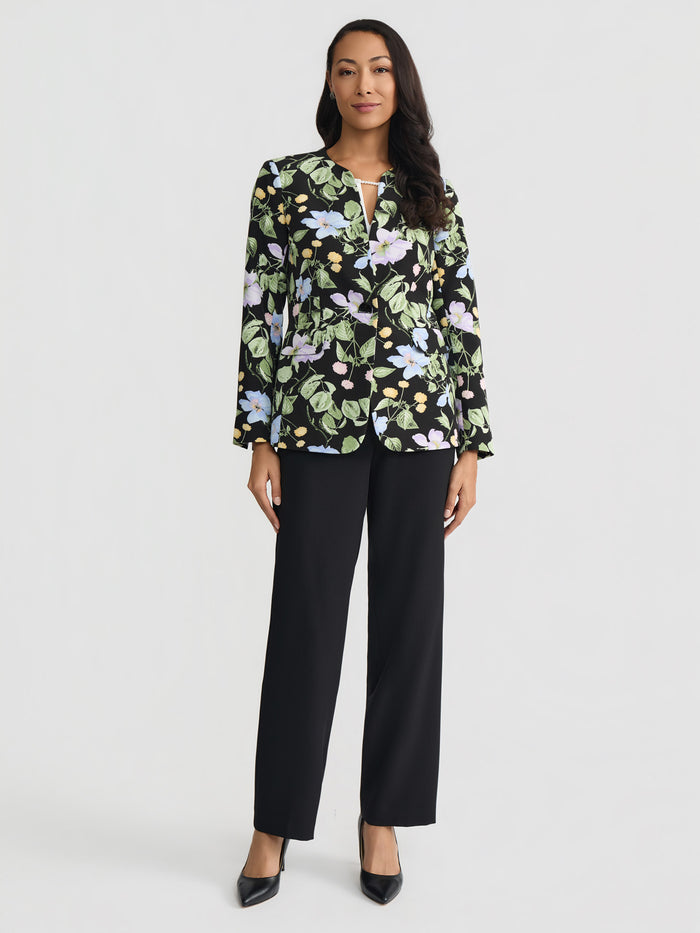 Plus Split Sleeve Jacket, Printed Scuba, Black Garden Multi | Kasper
