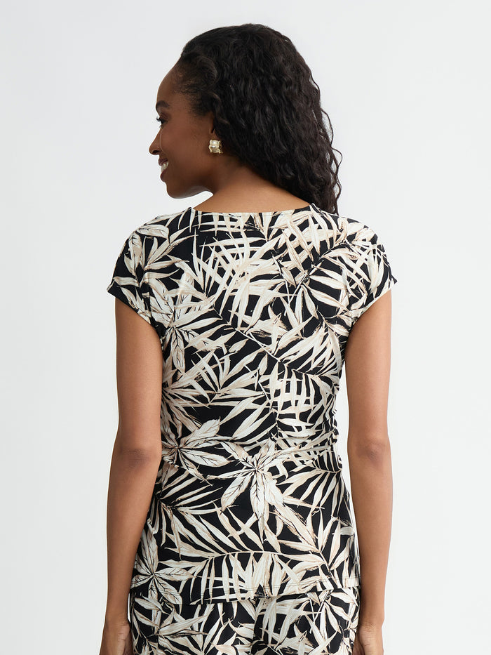 Plus Tie Front Top, Everyday Knit, Toasted Wheat/Black Multi | Kasper