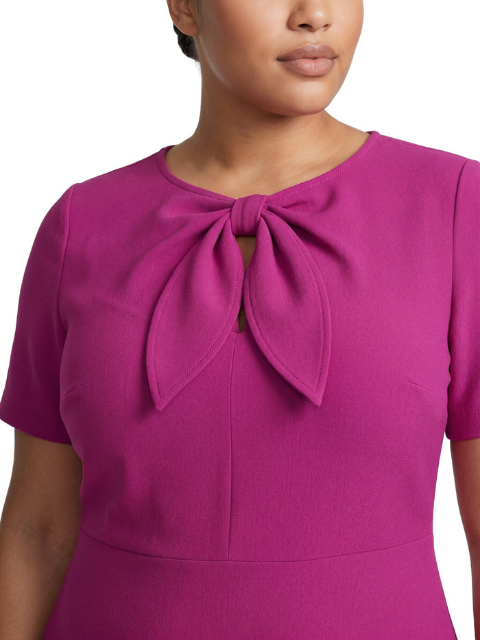 Plus Tie Neck Sheath Dress, Stretch Crepe, Cerise | Kasper