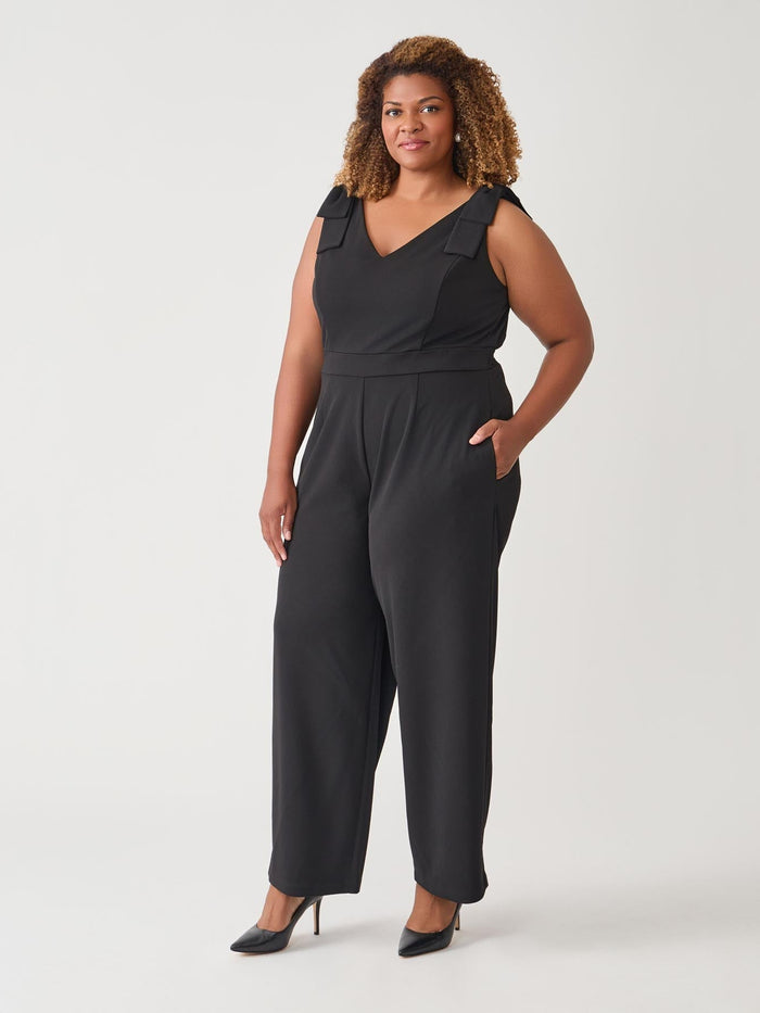 Tie Strap Jumpsuit, Black, Black | Kasper