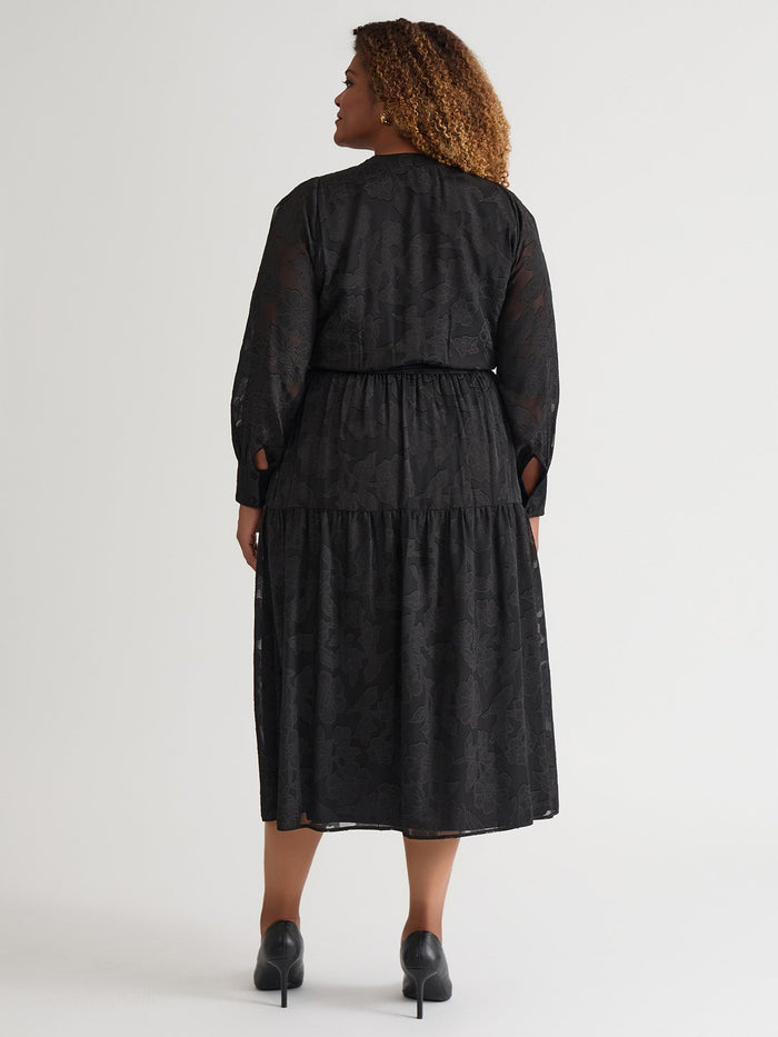 Tiered Burnout Maxi Dress, Black, Black | Kasper