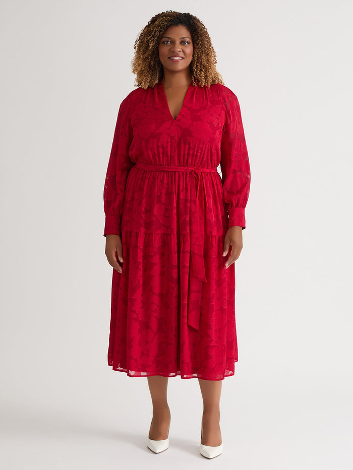 Tiered Burnout Maxi Dress, Crimson, Crimson | Kasper