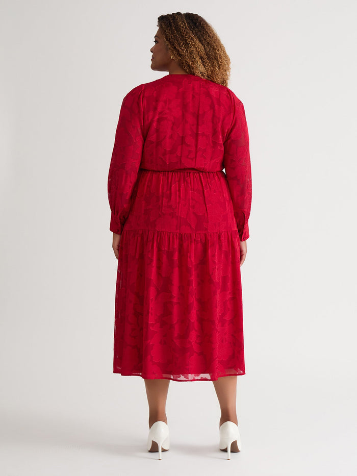 Tiered Burnout Maxi Dress, Crimson, Crimson | Kasper