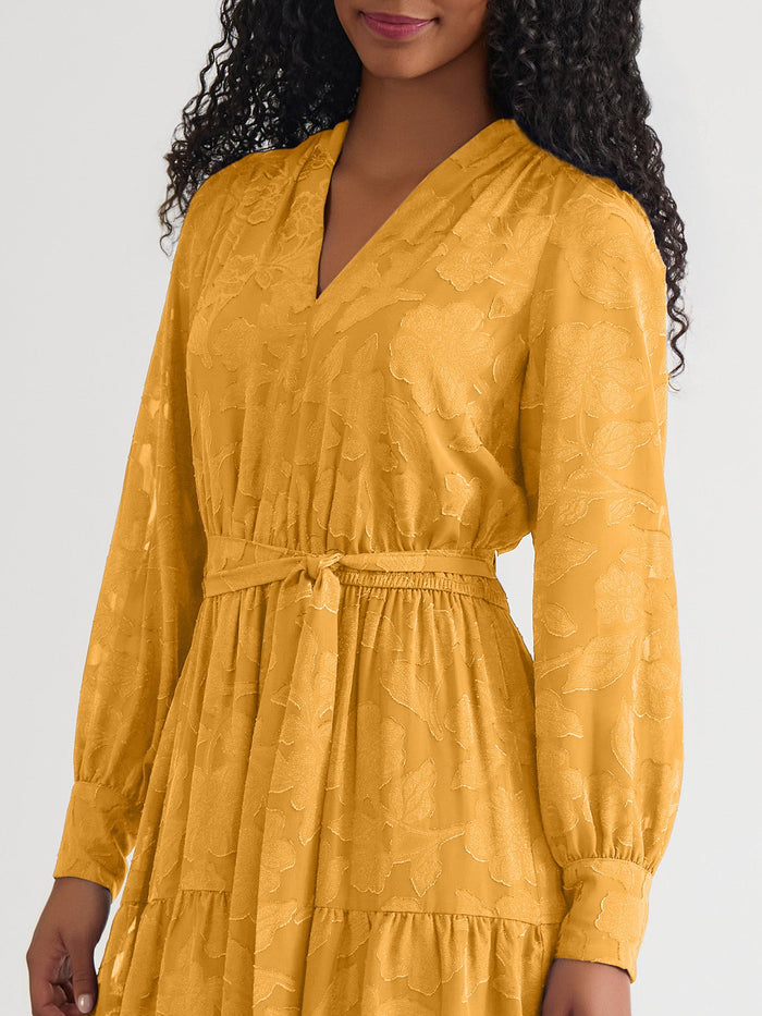 Tiered Burnout Maxi Dress, Gold Signature, Gold Signature | Kasper