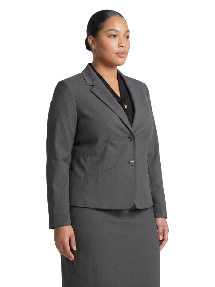 Plus Two Button Jacket, Washable Bi-Stretch, Modern Charcoal | Kasper