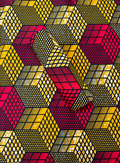 African Geometric pattern with red and yellow squares on a black background