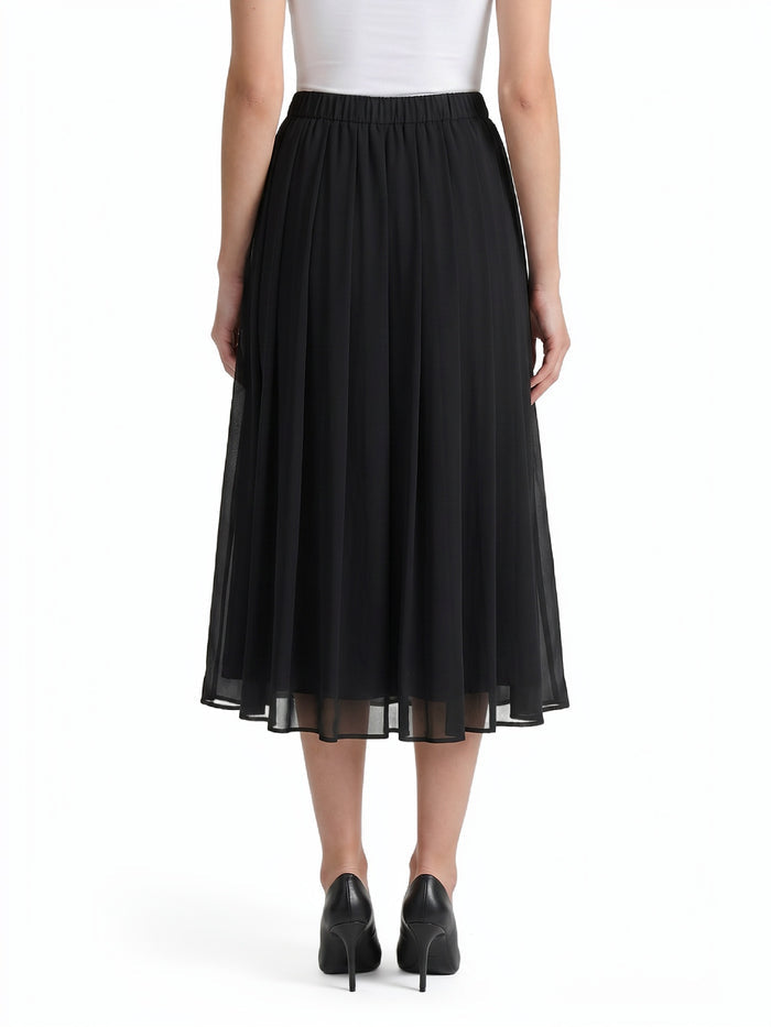 Pleated Midi Skirt, Black | Kasper