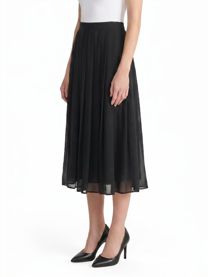 Pleated Midi Skirt, Black | Kasper