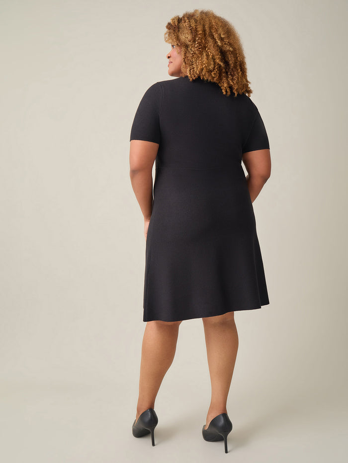 Quarter Sleeve Crew Neck Dress, Black, Black | Kasper