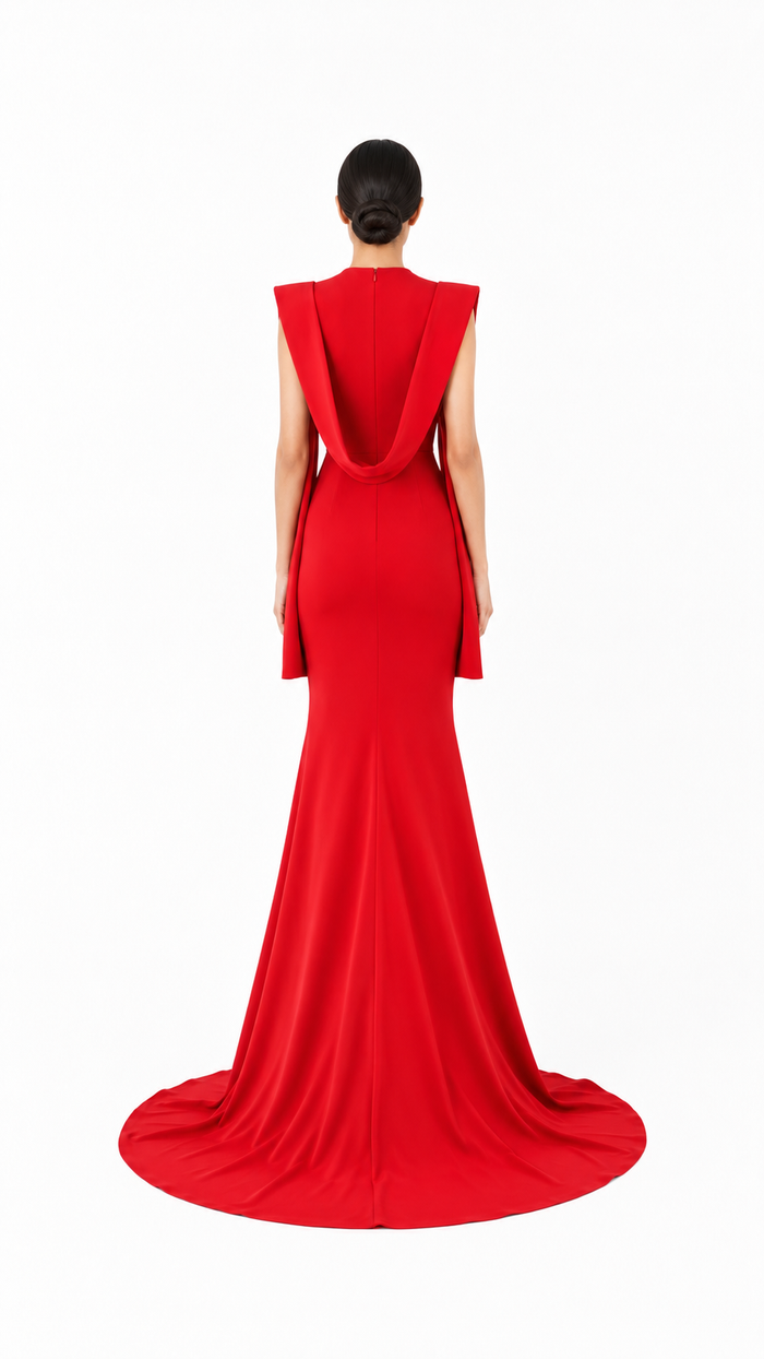 Red Draped-Shoulder Mermaid Dress – Zara