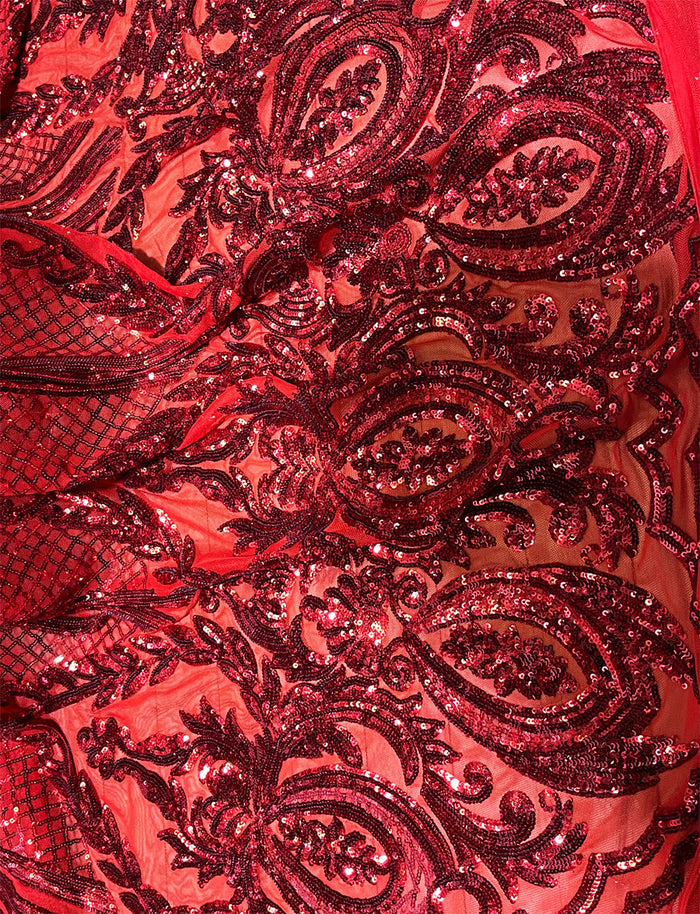 Red Stretch Sequin Lace Fabric