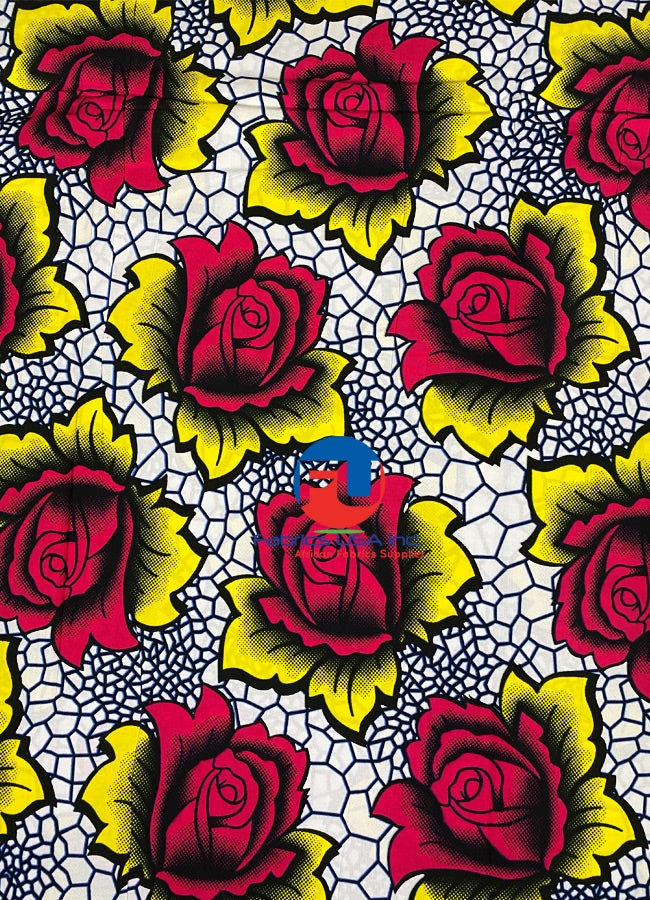 Red, Yellow and White African Print Fabric