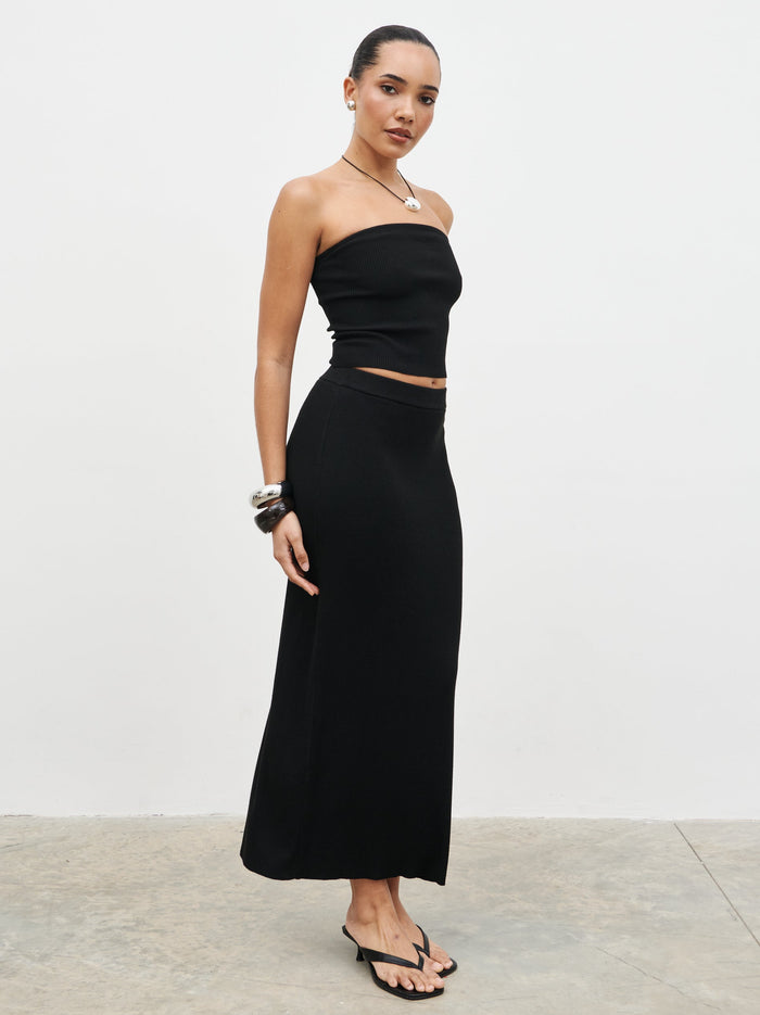 Celeste is 5'7.5" & Wears Size UK S|Reese Bandeau Knit Top - Black