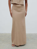 Elle Is 5'3" & Wears Size UK XS|Reese Midaxi Knit Skirt - Beige