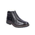 Men's black leather zip boots with rugged sole and side zip