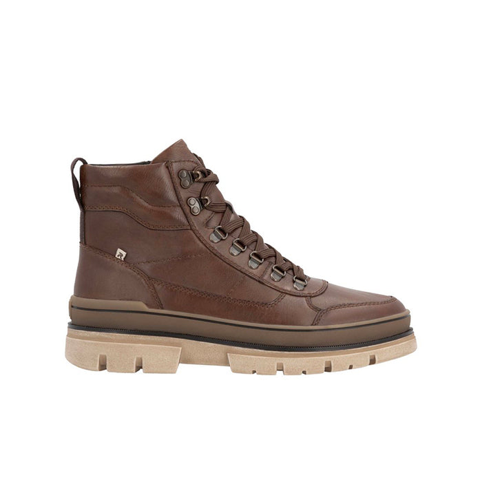 Men's brown lace-up ankle boots with padded collar and rugged tread sole
