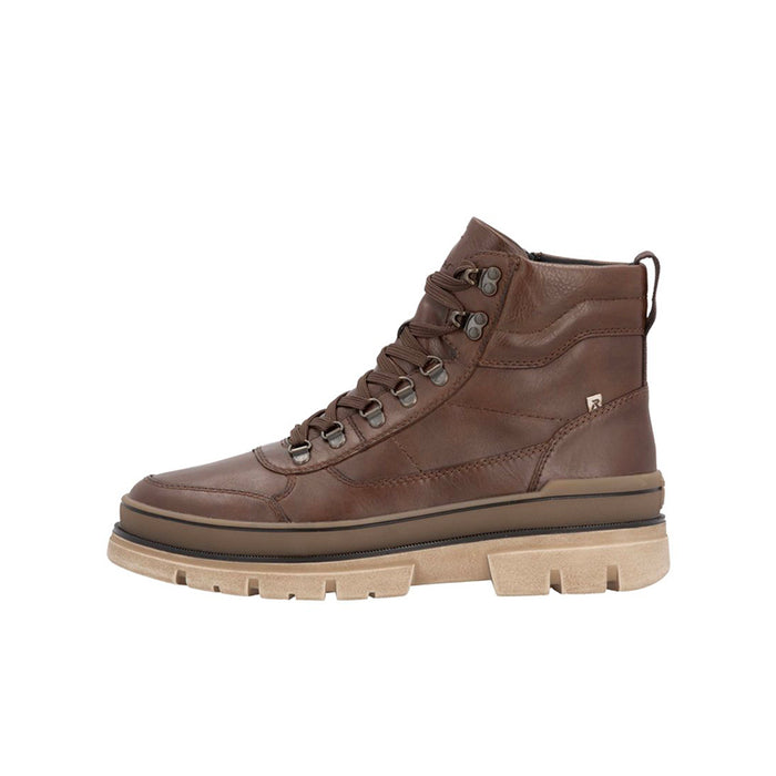 Men's brown lace-up ankle boots with side pull tab and thick tread sole