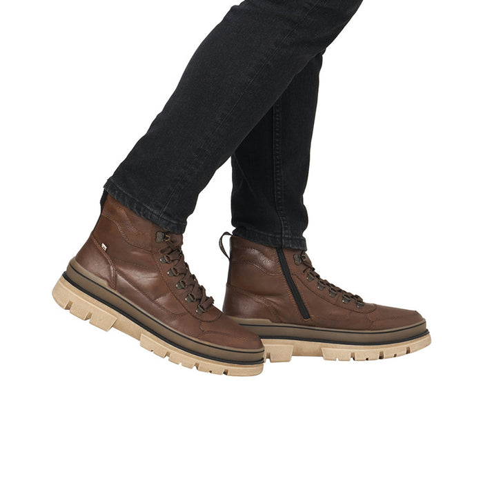 Men's brown lace-up ankle boots with rugged outsole and cushioned heel