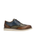 Men's brogue lace-up leather shoes in brown and blue, cushioned collar