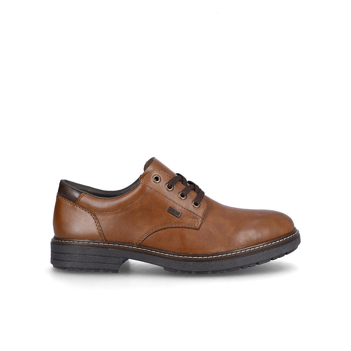 Brown leather lace-up formal shoes with padded collar and dark rubber sole