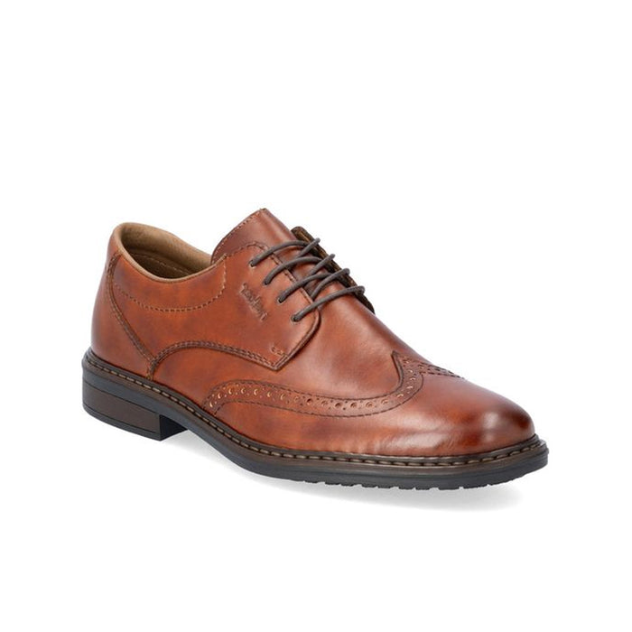 Men's leather brogue shoes, dark brown, lace-up with brogue stitching
