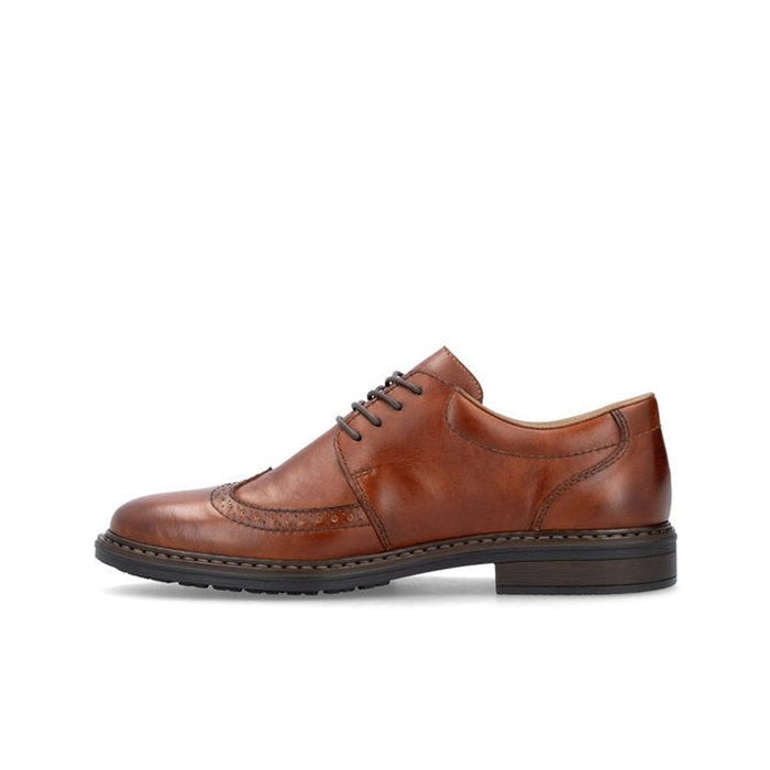 Men's leather brogue shoes, dark brown, lace-up side view with perforated detailing