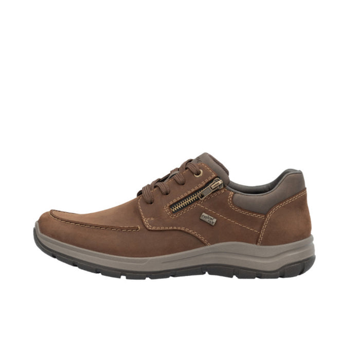 Men's brown lace-up sneakers with side zipper detail and cushioned sole