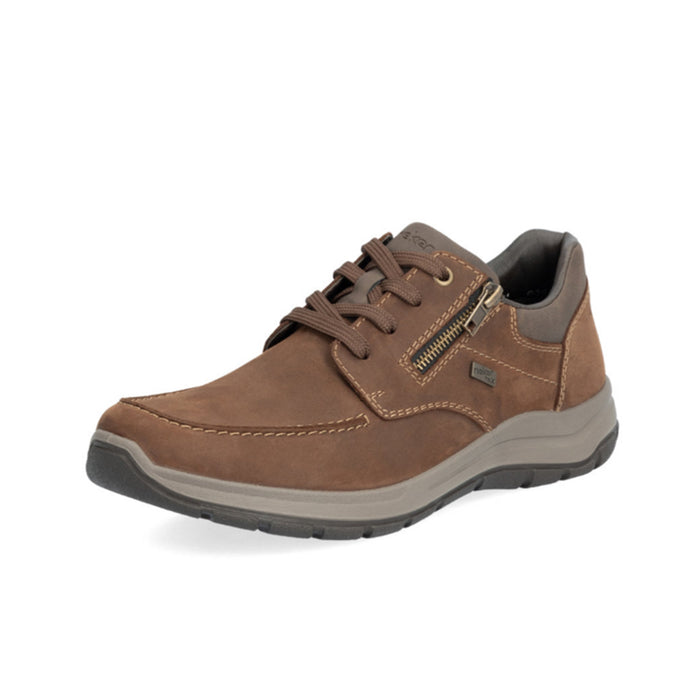 Men's brown lace-up sneakers with front eyelets and zipper on upper