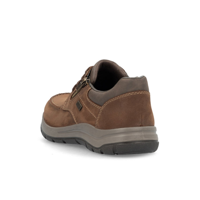 Men's brown lace-up sneakers with padded collar and rear branding tab