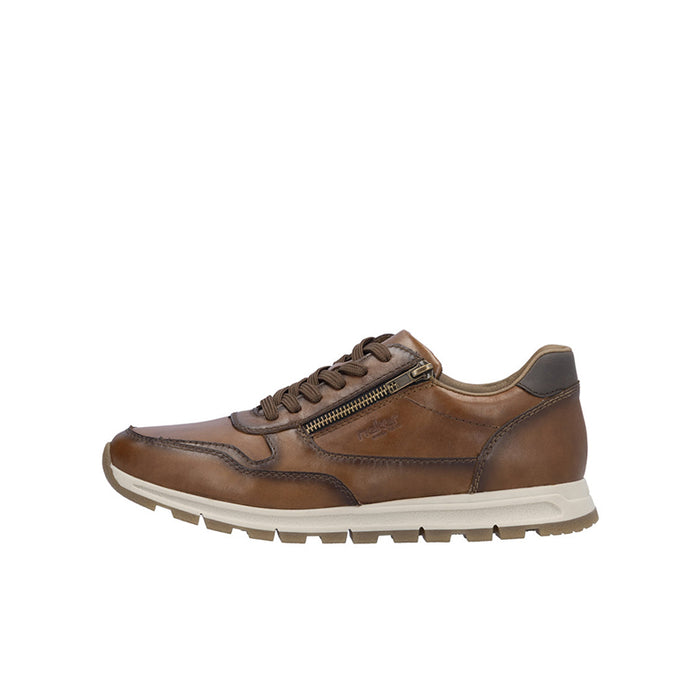 Men's brown sneakers with side zipper, lace-up closure and tread sole