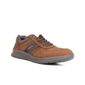 Men's khaki-brown lace-up sneakers with cushioned gray sole