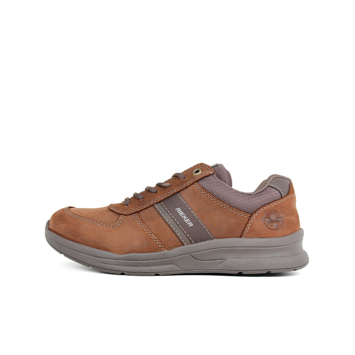 Men's lace-up casual sneakers in brown with padded collar and gray outsole