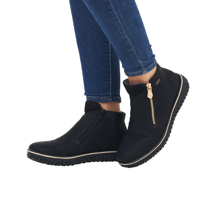 Black ankle boots with side zip and grippy rubber outsole
