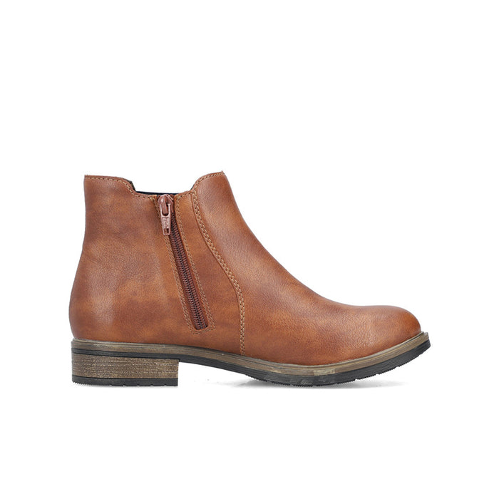 Brown leather ankle Chelsea boots with side zipper and low block heel