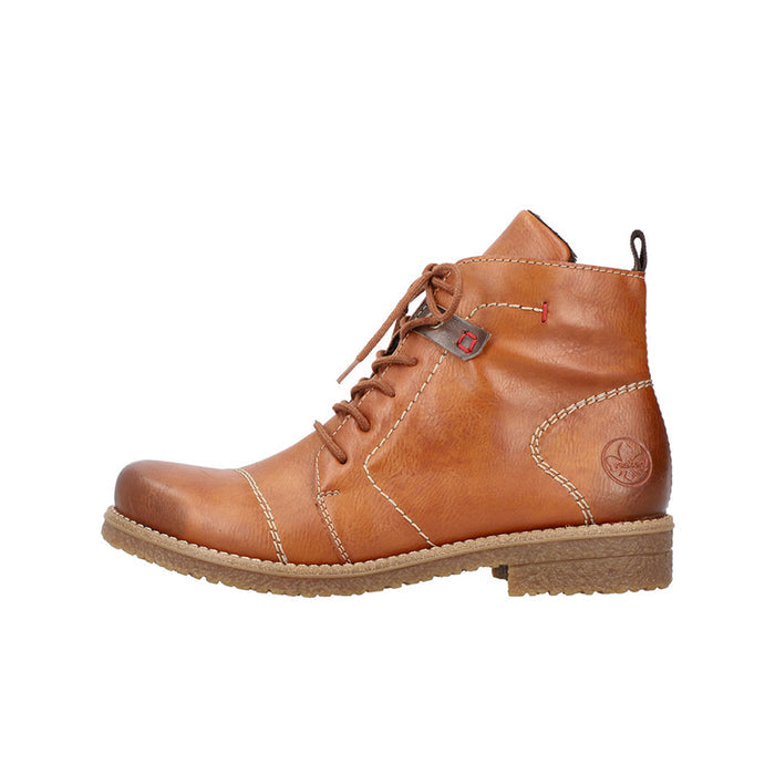 Brown leather lace-up ankle boots with stitch detailing and block heel sole