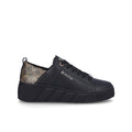 Black lace-up casual sneaker with side stripe and cushioned sole