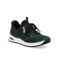 Women's dark green slip-on loafers with lace-up and cushioned white sole