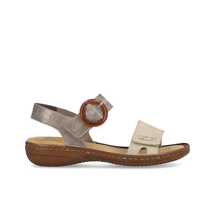 Women’s Rieker sandals, light gray with buckle strap and cushioned platform sole