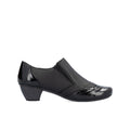 Women's zip casual shoes in black with patent toe and block heel