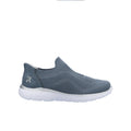 Blue knit slip-on sneaker with white cushioned sole
